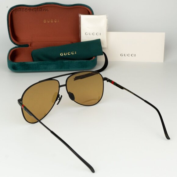 BRAND NEW Gucci GG1677S 005 Black Yellow Mirror Logo Pilot Unisex Sunglasses